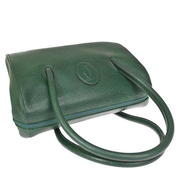 MUST DE CARTIER 2C Logo Hand Bag Leather Green Gold Made In Spain 35RH796 - Picture 14 of 15